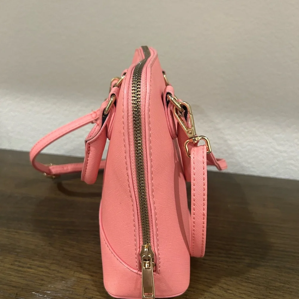 Pink Saffiano Mini Dome Crossbody Bag – Gold Hardware